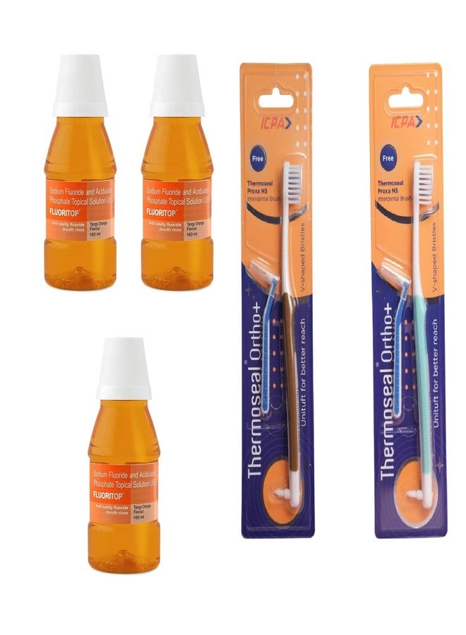 ICPA Thermoseal Ortho+ Toothbrush (Pack Of 3) with Soft Bristles and Fluoritop Anticavity Mouthrinse (Pack Of 3) - Combo - Image 1
